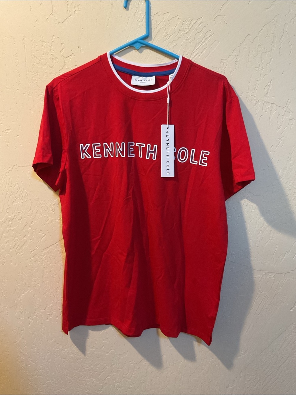 Kenneth Cole Red Short-Sleeve Logo Tee with White Trim small